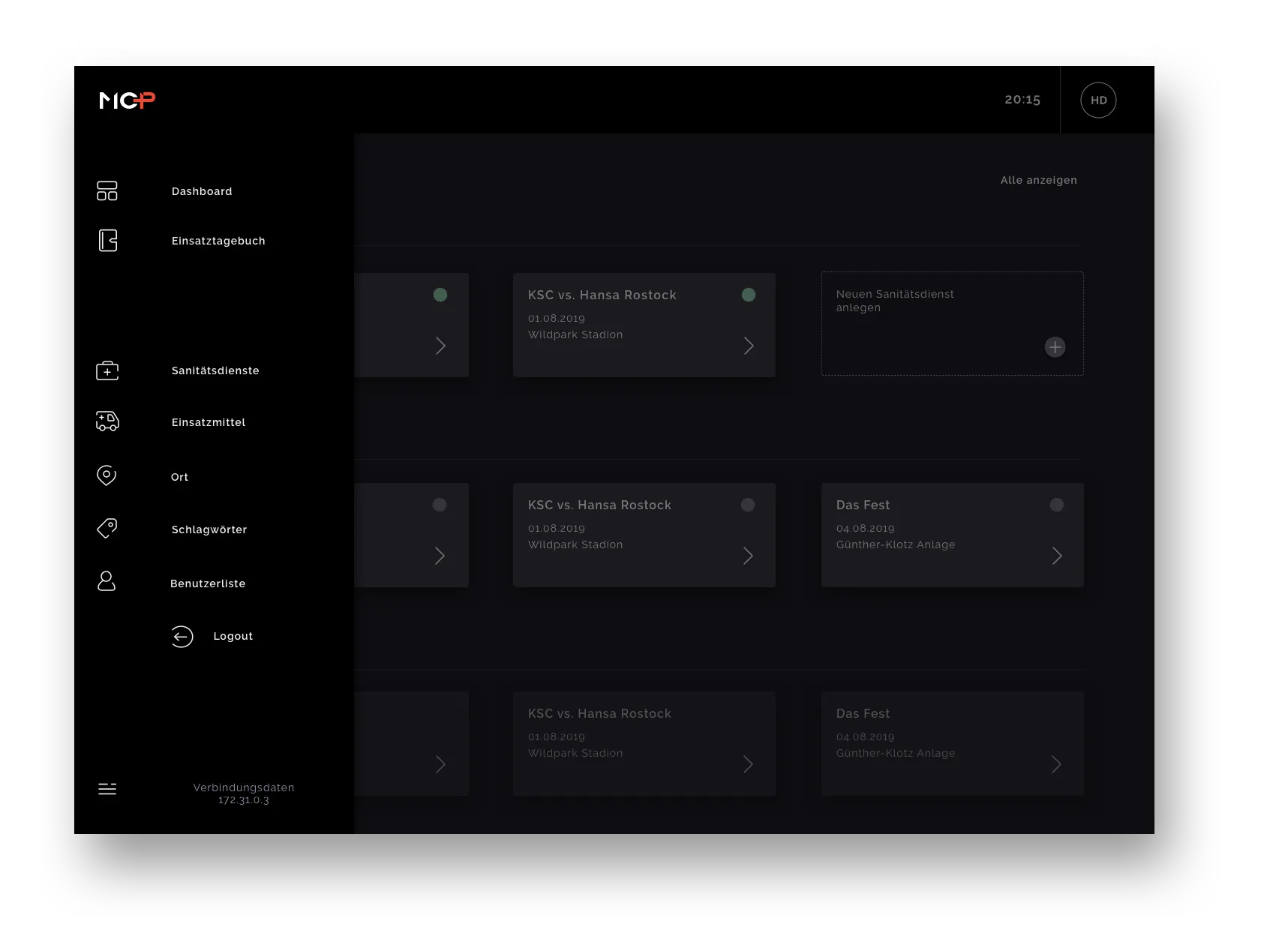 Startseite mit ausgeklappter Navigation