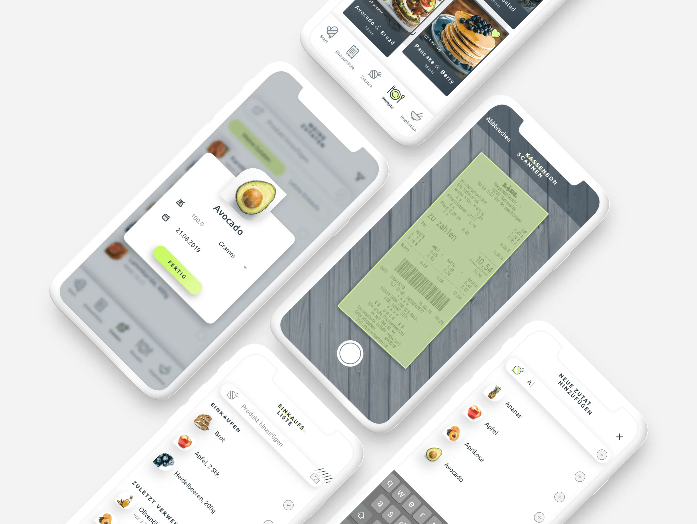 Foodicious-Screens: Vorratsübersicht und Rezepte