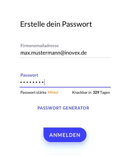 Formular „Erstelle dein Passwort“ im Self-Onboarding